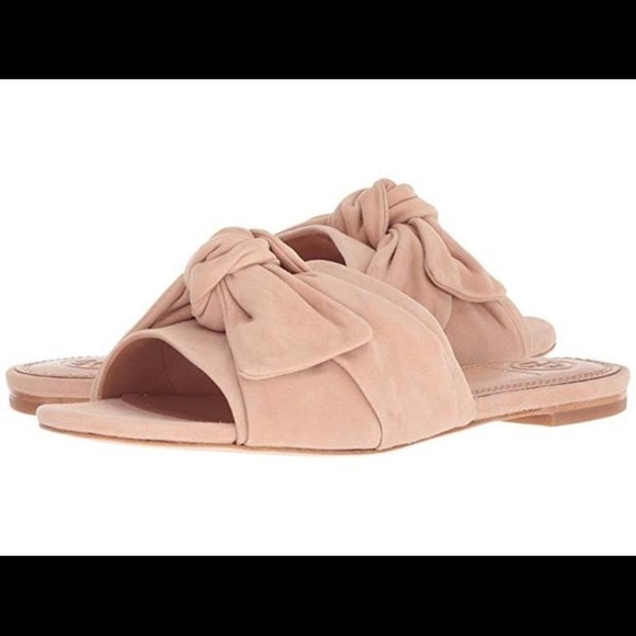 Tory Burch Annabelle Bow Slide Sandal Blush Pink Suede Size 8M - Picture 1 of 7